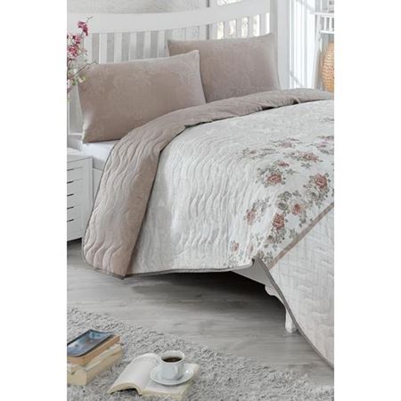 Kapitone Yatak Örtüsü Seti Çift Kişilik Lustro Kahve