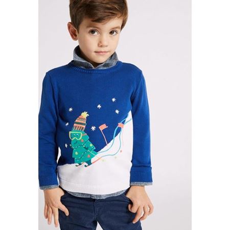 Lacivert Erkek Çocuk Saf Pamuklu Kazak