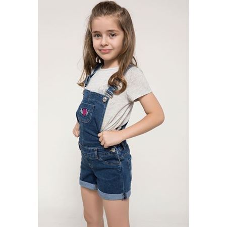 Mavi Baskılı Denim Kız Çocuk Tulum