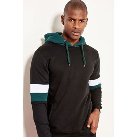 Siyah Erkek Kolları Çizgili Kapüşonlu Sweatshirt