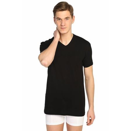 Erkek Siyah Kısa Kol Ribana V Yaka Fanila