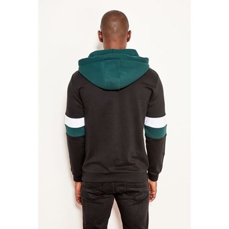 Siyah Erkek Kolları Çizgili Kapüşonlu Sweatshirt