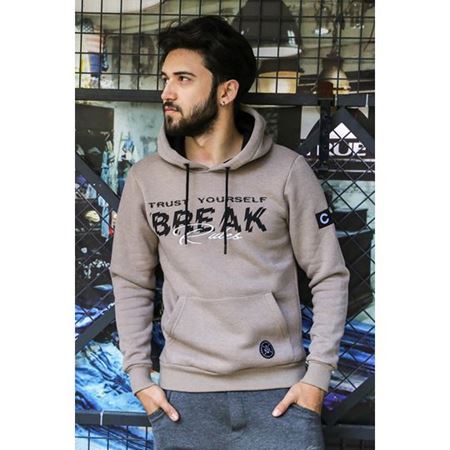 Kapüşonlu Baskılı Sweatshirt Camel