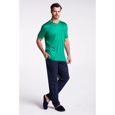 Erkek Yeşil V Yaka Kısa Kollu Pijama Takımı