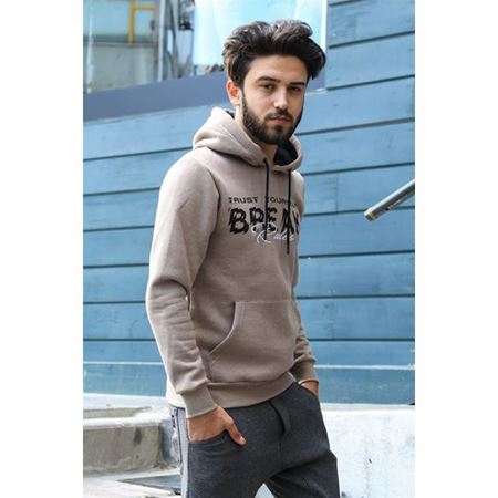 Kapüşonlu Baskılı Sweatshirt Camel