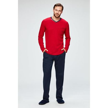 Erkek Kırmızı Flamlı Mod. V Yaka Uzun Kollu Pijama Takımı