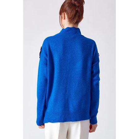 Payet Detaylı Kazak Saks Mavisi