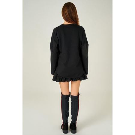 Kadın Siyah Eteği Fırfırlı Tunik