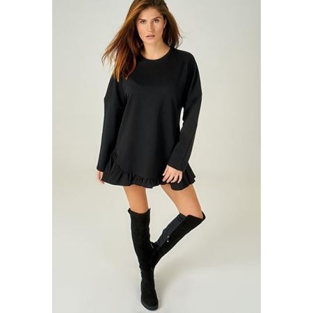 Kadın Siyah Eteği Fırfırlı Tunik