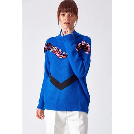 Payet Detaylı Kazak Saks Mavisi