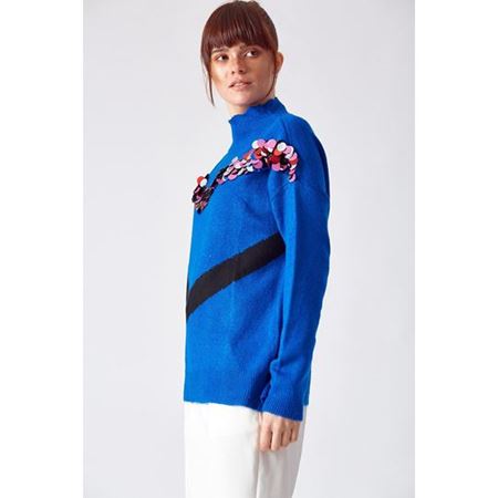 Payet Detaylı Kazak Saks Mavisi