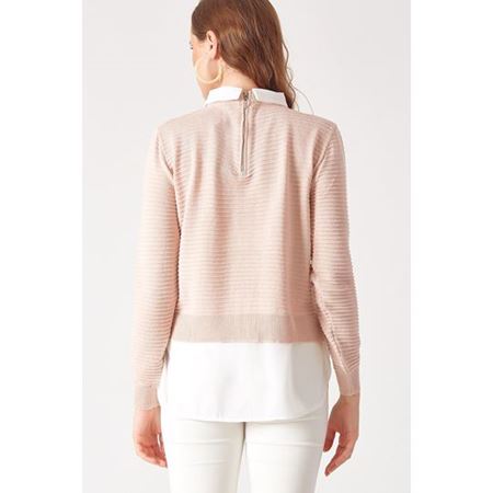 Gömlek Detaylı Triko Pudra