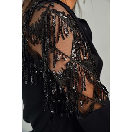 Siyah Payetli Püsküllü Gömlek