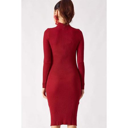 Balıkçı Yaka Triko Elbise Bordo