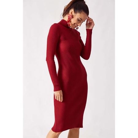 Balıkçı Yaka Triko Elbise Bordo
