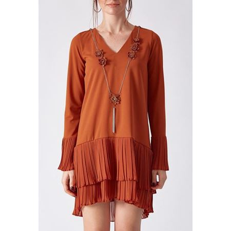 Pilise Detaylı Elbise Kiremit