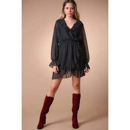 Volan Detaylı Elbise Siyah