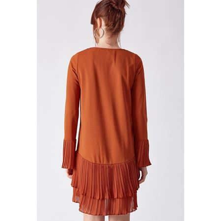 Pilise Detaylı Elbise Kiremit