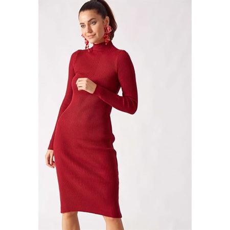 Balıkçı Yaka Triko Elbise Bordo