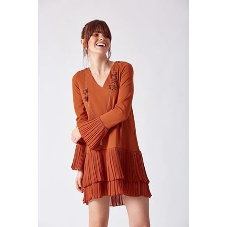 Pilise Detaylı Elbise Kiremit