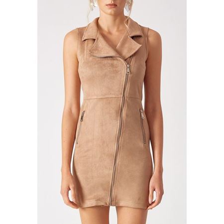 Fermuarlı Süet Elbise Taş