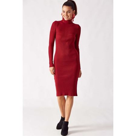 Balıkçı Yaka Triko Elbise Bordo