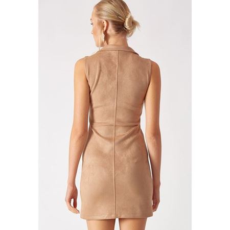 Fermuarlı Süet Elbise Taş